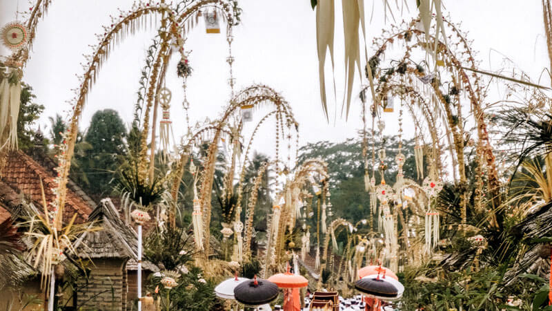 Traditional Penjor decorations during Balinese festival