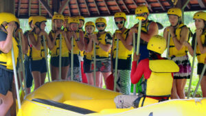 Rafting participants listen to a safety briefing in Bali.