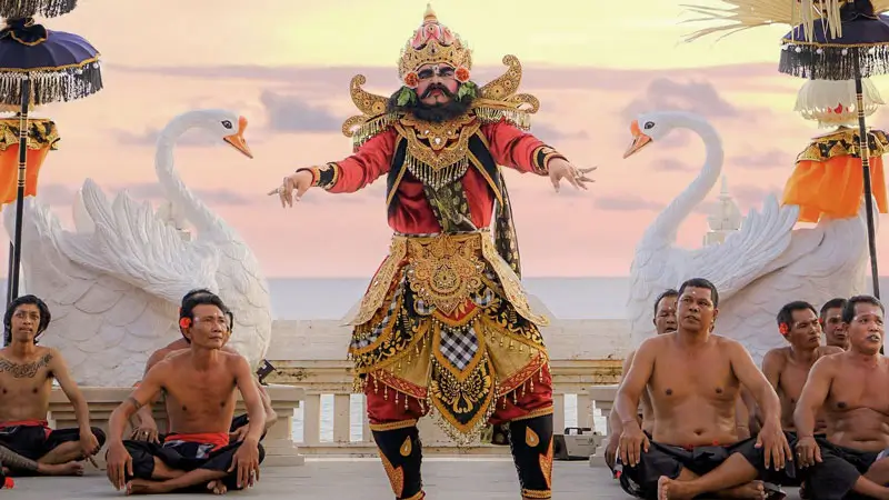 Detail of the Kecak Dance dancer's costume at Melasti Beach