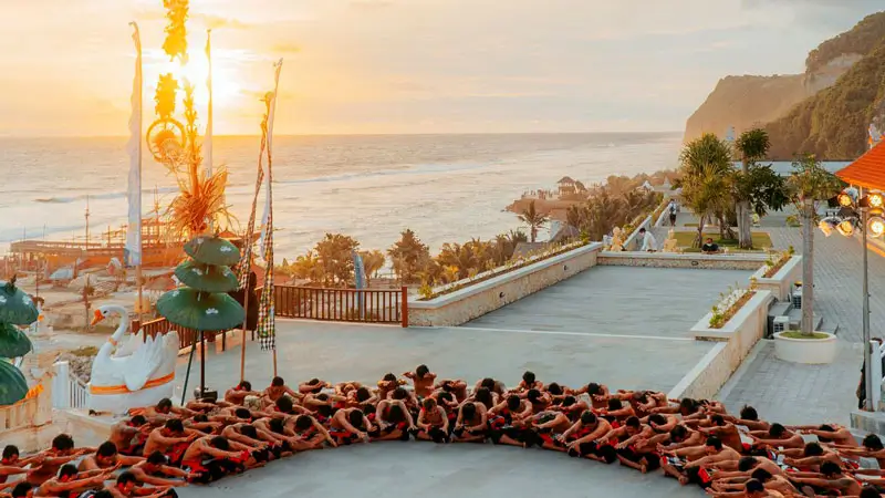 Kecak Dance Performance at Melasti Beach at sunset