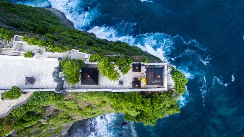 View of Uluwatu Temple Bali on a High Cliff Facing the Sea