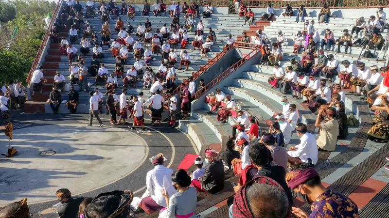 Amphitheater seating at Uluwatu Temple Dance performance.