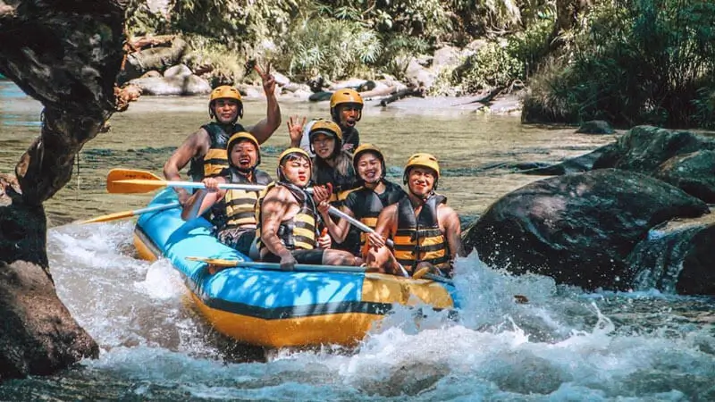 Beginners enjoying rafting in Bali’s dry season.